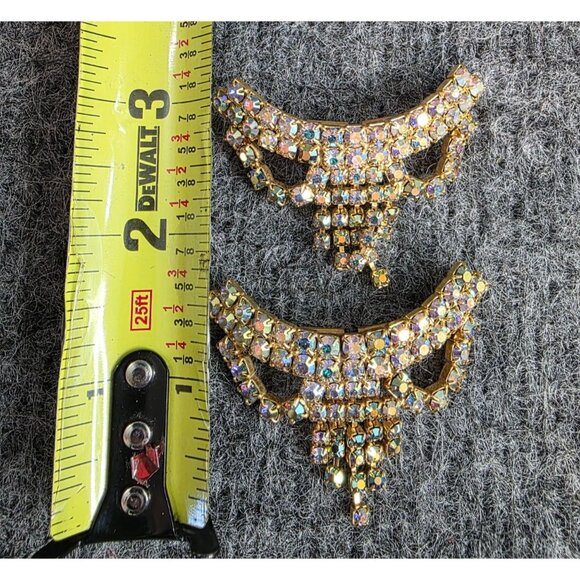 Vtg Gold Tone Rhinestone Double Brooch Set Aurora Borealis Design Jewelry - Picture 5 of 5